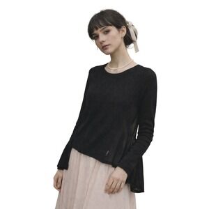 CHAN LUU Black Knit Sheer Panel Long Sleeve Top Balletcore Minimalist M